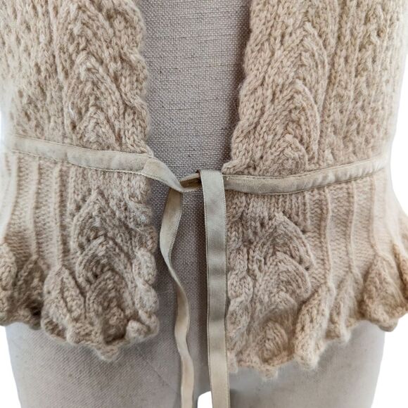 Lambs wool & angora tie front cardigan w/ velvet ribbon small #cottagecore - Picture 7 of 16